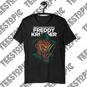 Playera Negra Cuello redondo 100% algodon Estampado Freddy Krueger Temporada Halloween